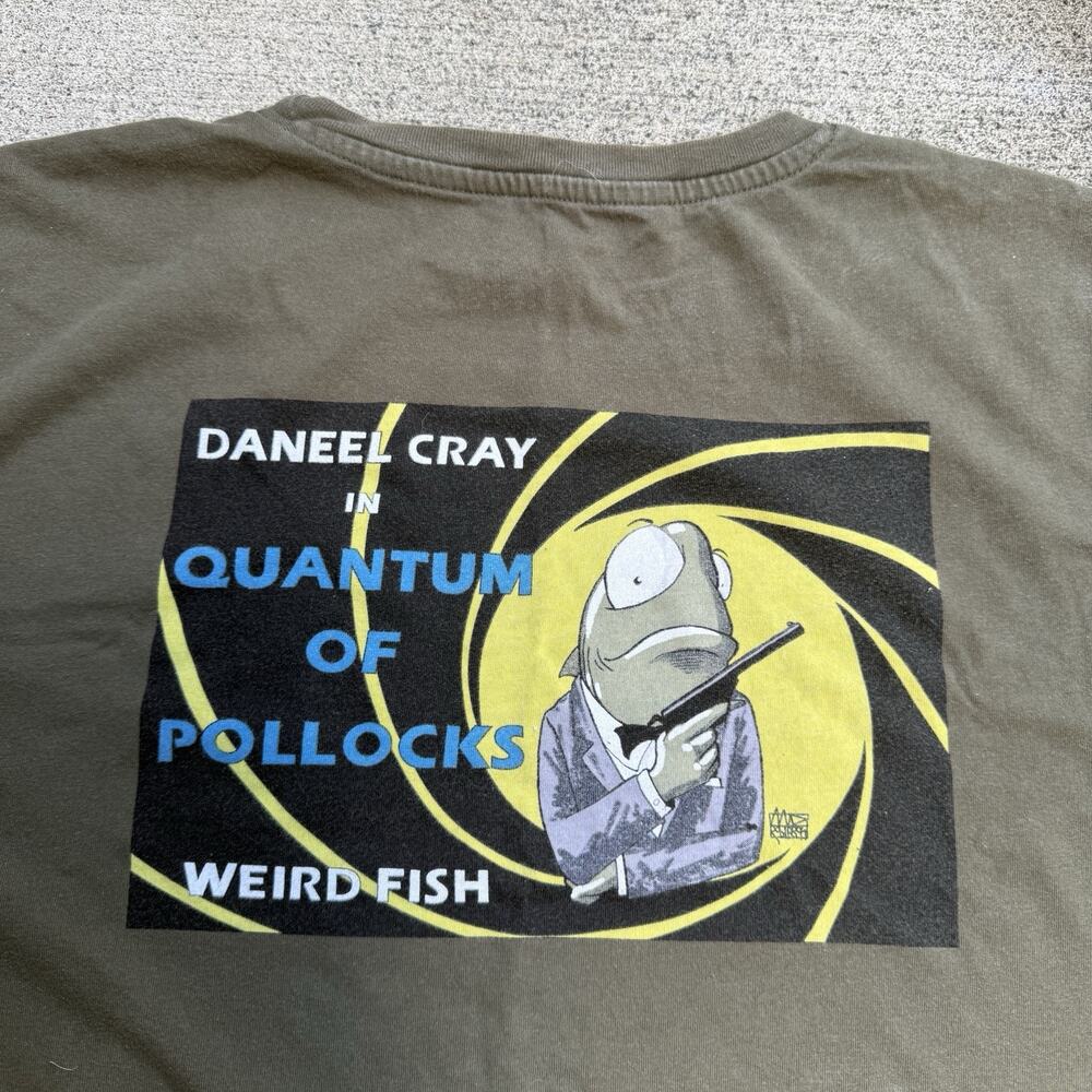 Weird Fish Shirt XXL Olive Green Quantum of Pollocks Parody Pun Daneel Cray